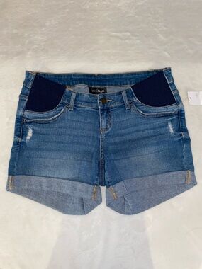 Maternity Denim Shorts Size Medium Blue Roll-Cuff Underbelly distressed